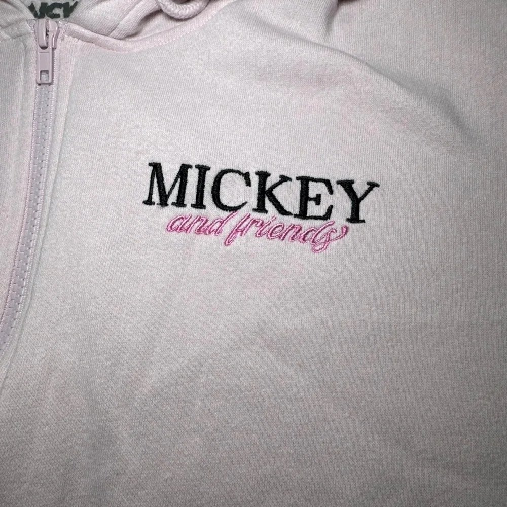 Disney Mickey and Friends Girl's Pink Crop Zip Up Hoodie Character Graphic Large